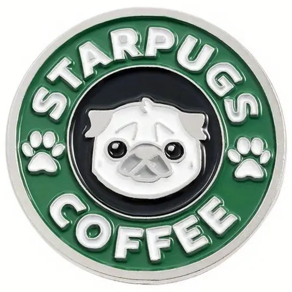 Dog Pin Pug Starpugs Coffee Enamel Brooch Funny Bag Charm Whimsical Mom Pet Pup - Picture 1 of 3